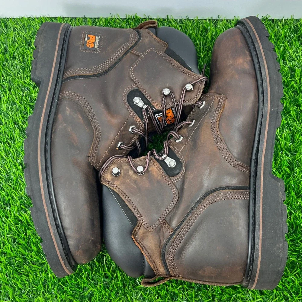 Timberland‎ PRO Mens Brown Leather Steel Toe Work Boots Size 12